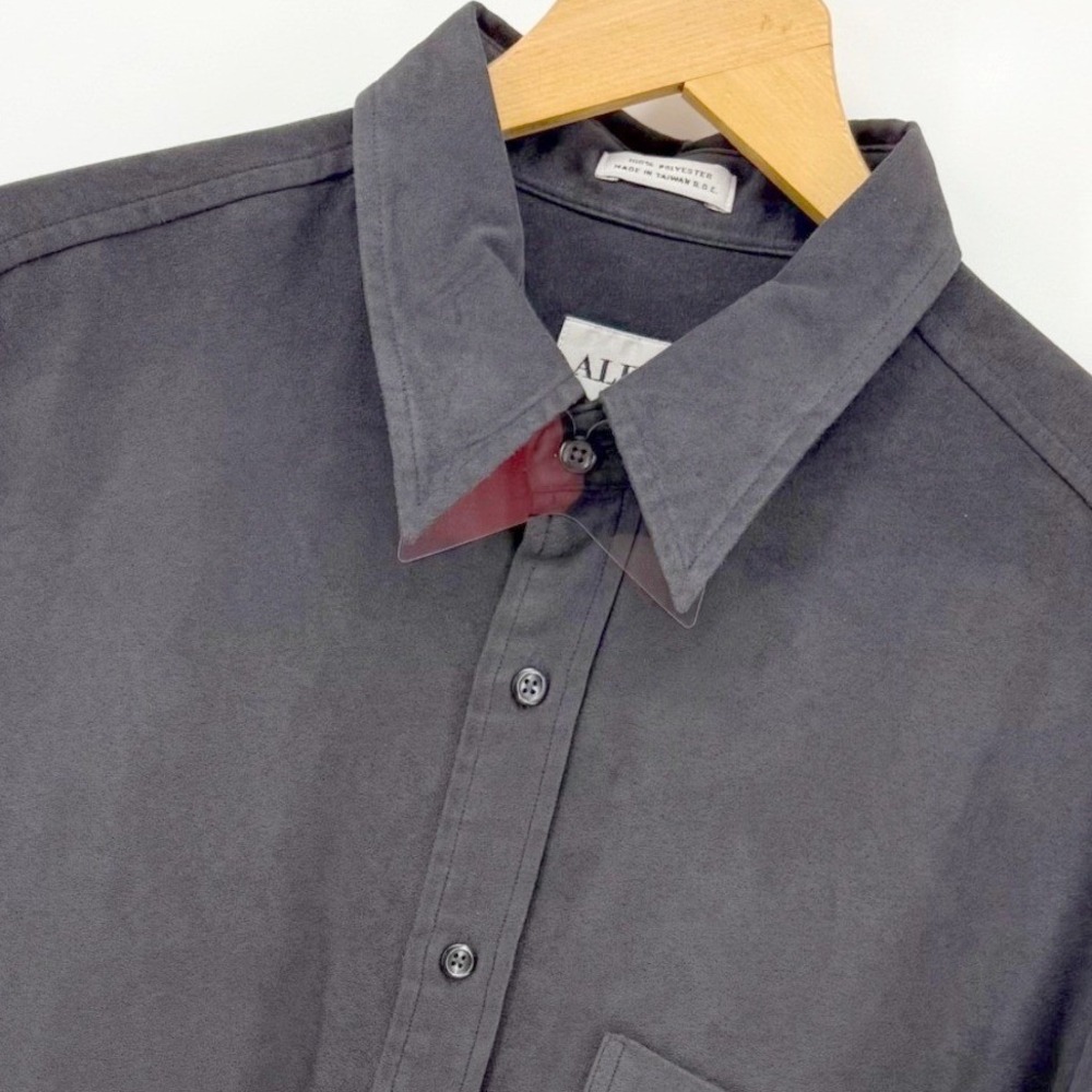 Alfani Mens Faux Suede Button Down Shirt Large Charcoal Grey Long Sleeve Goth
